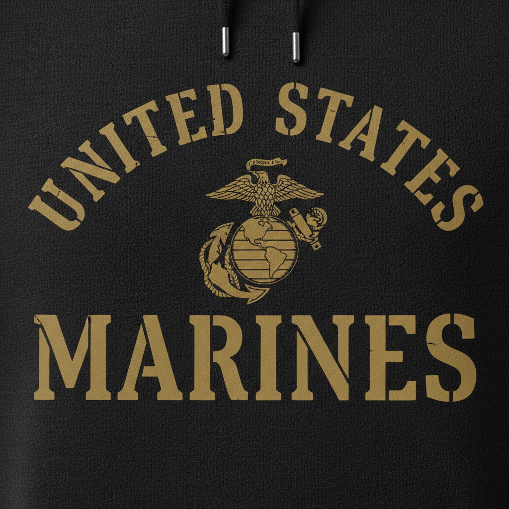 United States Marines Gold Arch Lettering Hoodie USMC EGA Heritage Pullover