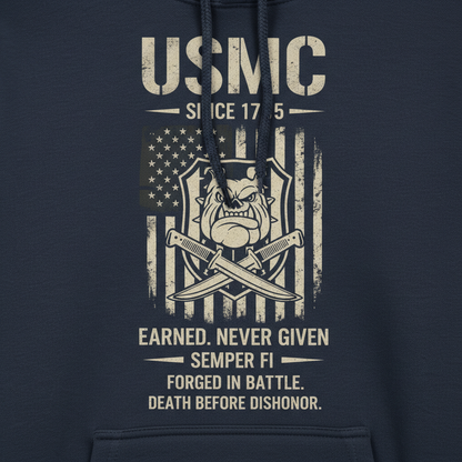 USMC Devil Dog Hoodie Death Before Dishonor American Flag Bulldog Graphic Pullover