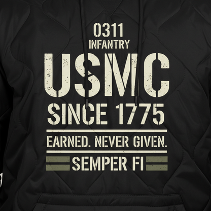 USMC Since 1775 Marine Veteran Hoodie - Heavyweight Quilted Tactical Pullover