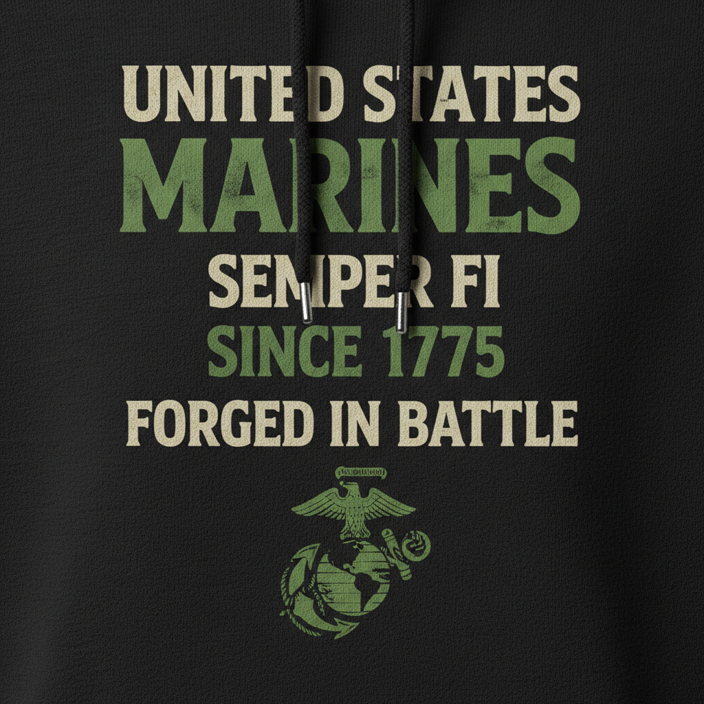 United States Marines Semper Fi Hoodie Forged In Battle Olive Green Tactical Pullover