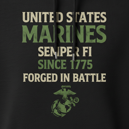 United States Marines Semper Fi Hoodie Forged In Battle Olive Green Tactical Pullover