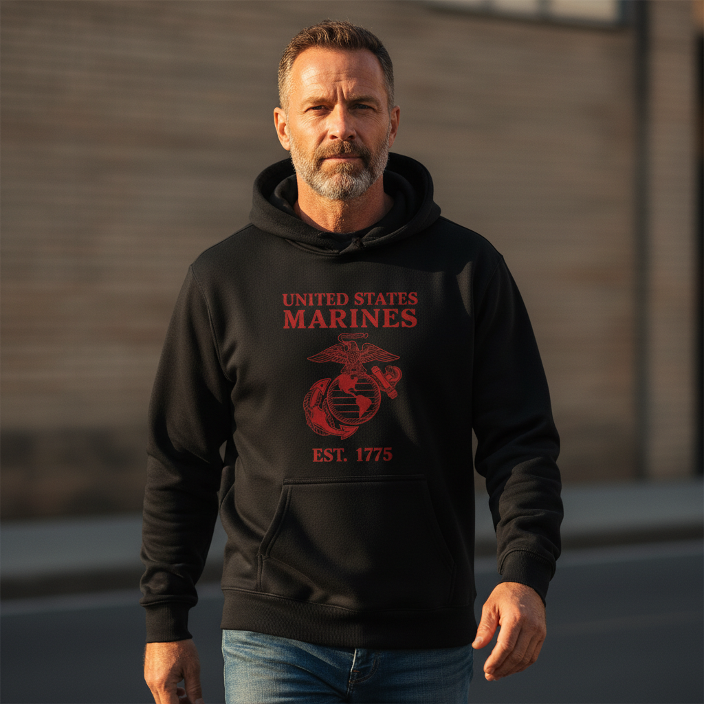 United States Marines Gold Arch Lettering Hoodie USMC EGA Heritage Pullover (Copy)