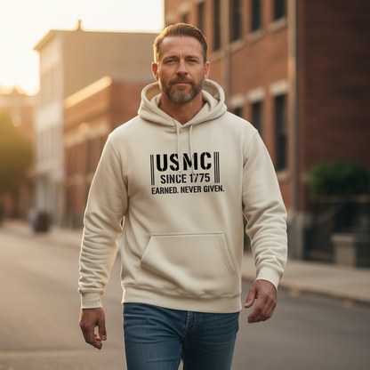 USMC Hoodie - Marine Corps Since 1775 Sweatshirt - Earned Never Given Military Pullover - United States Marines Veteran Gift.