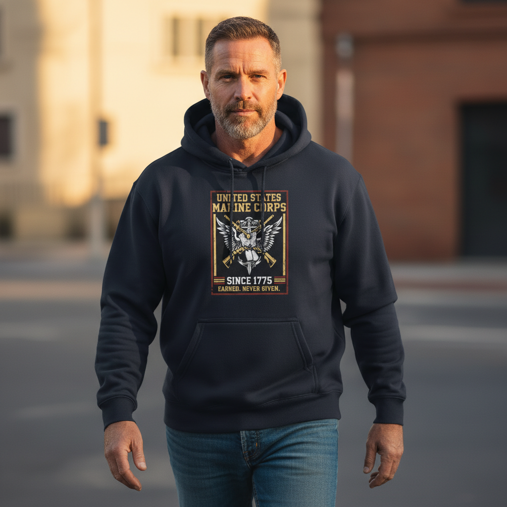 United States Marine Corps Eagle Wings Anchor Hoodie USMC Since 1775 Never Given Pullover