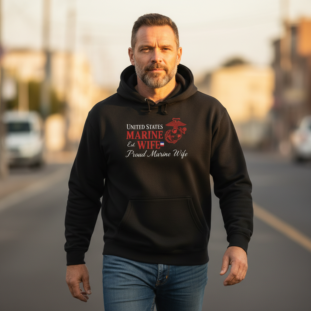 Proud Marine Wife Hoodie | USMC Military Spouse Hooded Sweatshirt