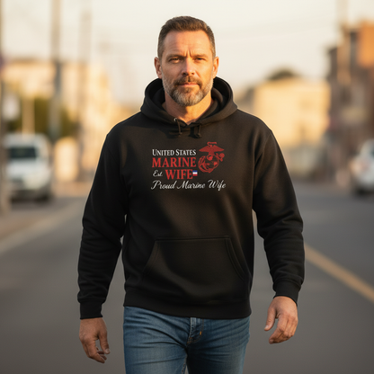 Proud Marine Wife Hoodie | USMC Military Spouse Hooded Sweatshirt