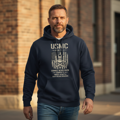 USMC Devil Dog Hoodie Death Before Dishonor American Flag Bulldog Graphic Pullover