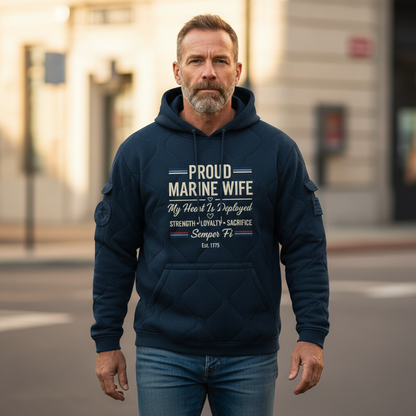 Proud Marine Wife Hoodie - My Heart Is Deployed Military Spouse Sweatshirt