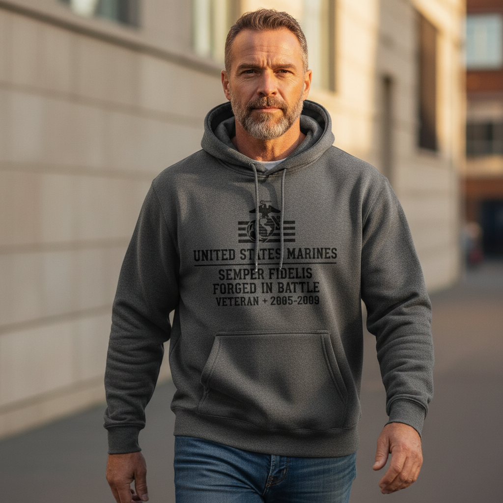 United States Marines Forged In Battle Hoodie Semper Fidelis Veteran 2005-2009 Pullover