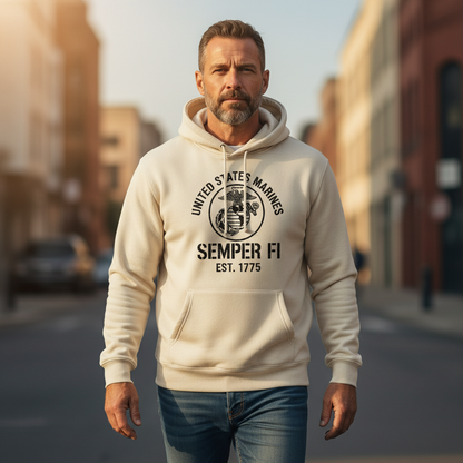 United States Marines Semper Fi Est 1775 Hoodie Classic EGA Emblem Sand Pullover