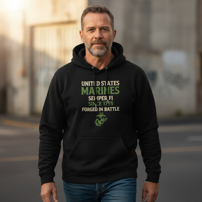 United States Marines Semper Fi Hoodie Forged In Battle Olive Green Tactical Pullover