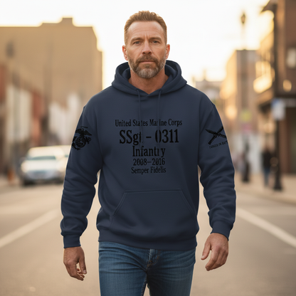 Proud USMC Veteran Gift - Personalized Marine Corps Infantry Hoodie - Once A Marine, Always A Marine