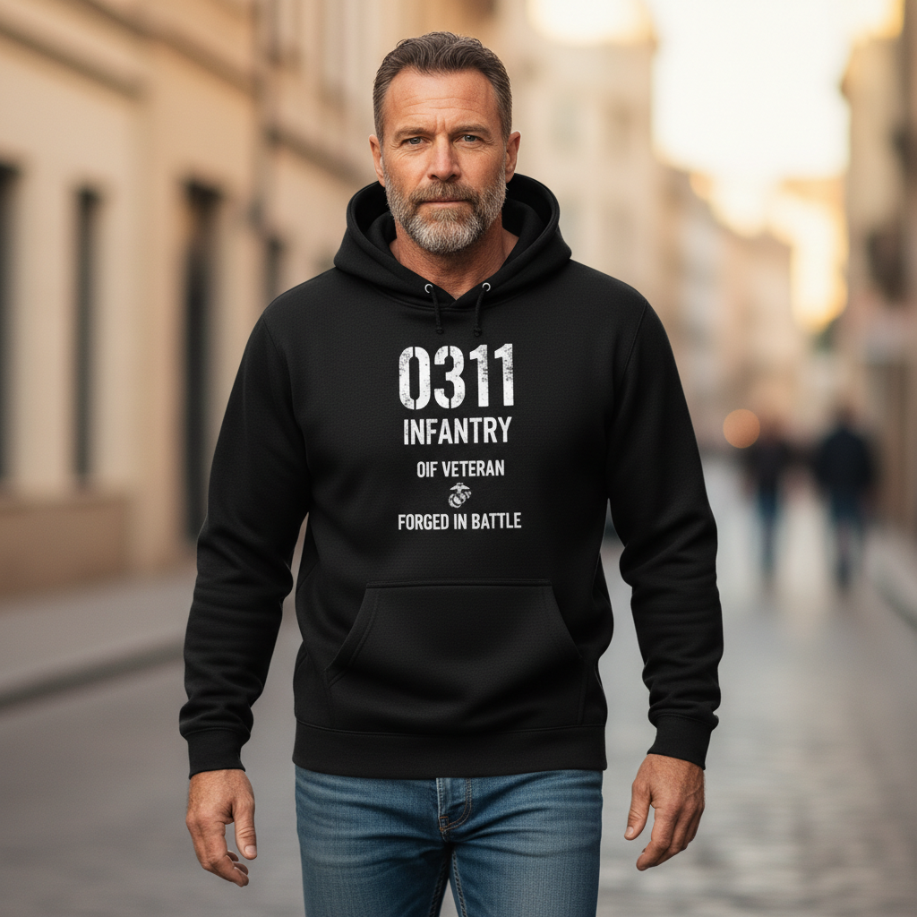 USMC 0311 Infantry OIF Veteran Hoodie Forged In Battle Military Operation Pullover