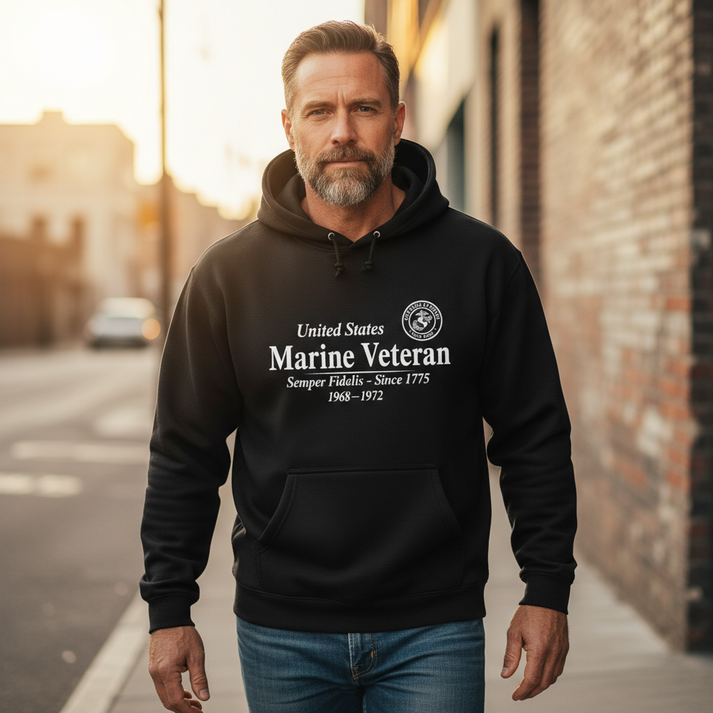 United States Marine Veteran Hoodie 1968-1972 Vietnam Era Service Semper Fidelis Pullover