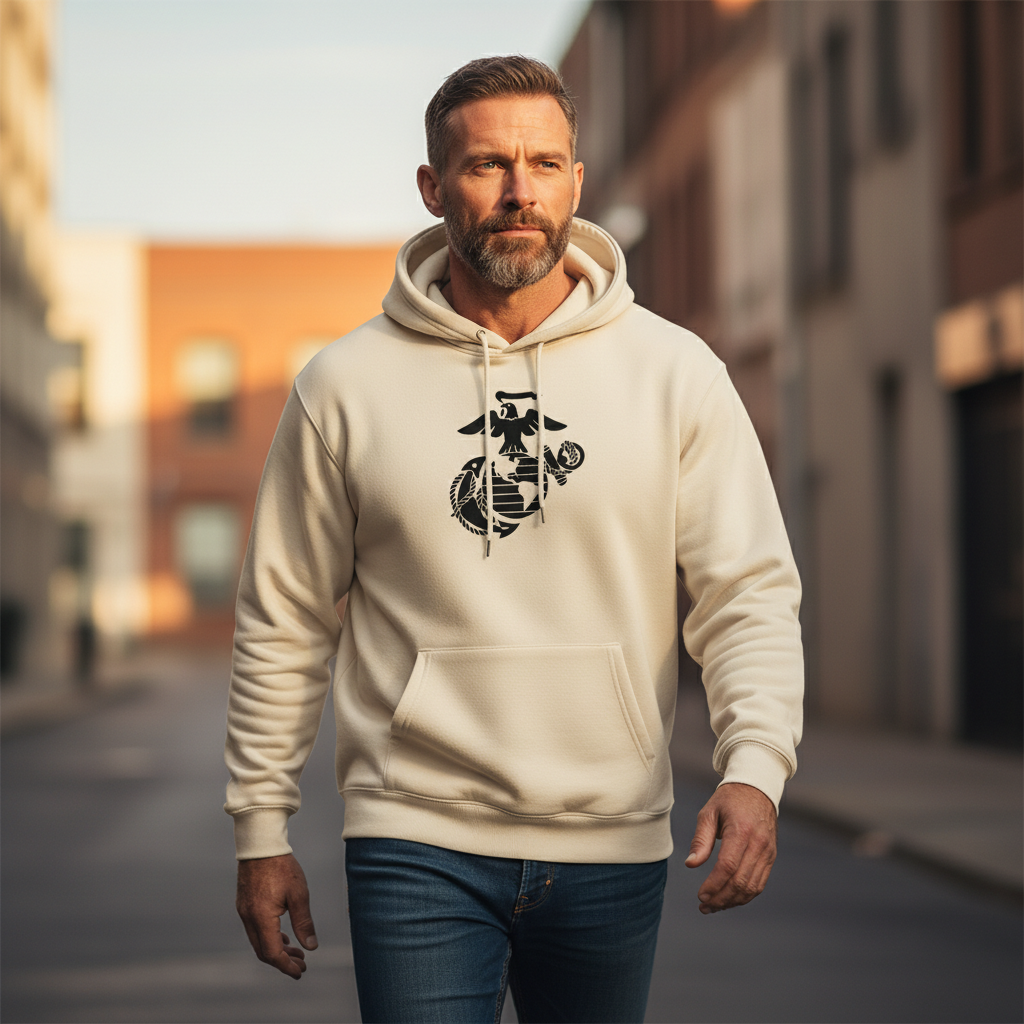 United States Marine Corps Eagle Globe and Anchor Hoodie Official EGA Symbol Sand Pullover
