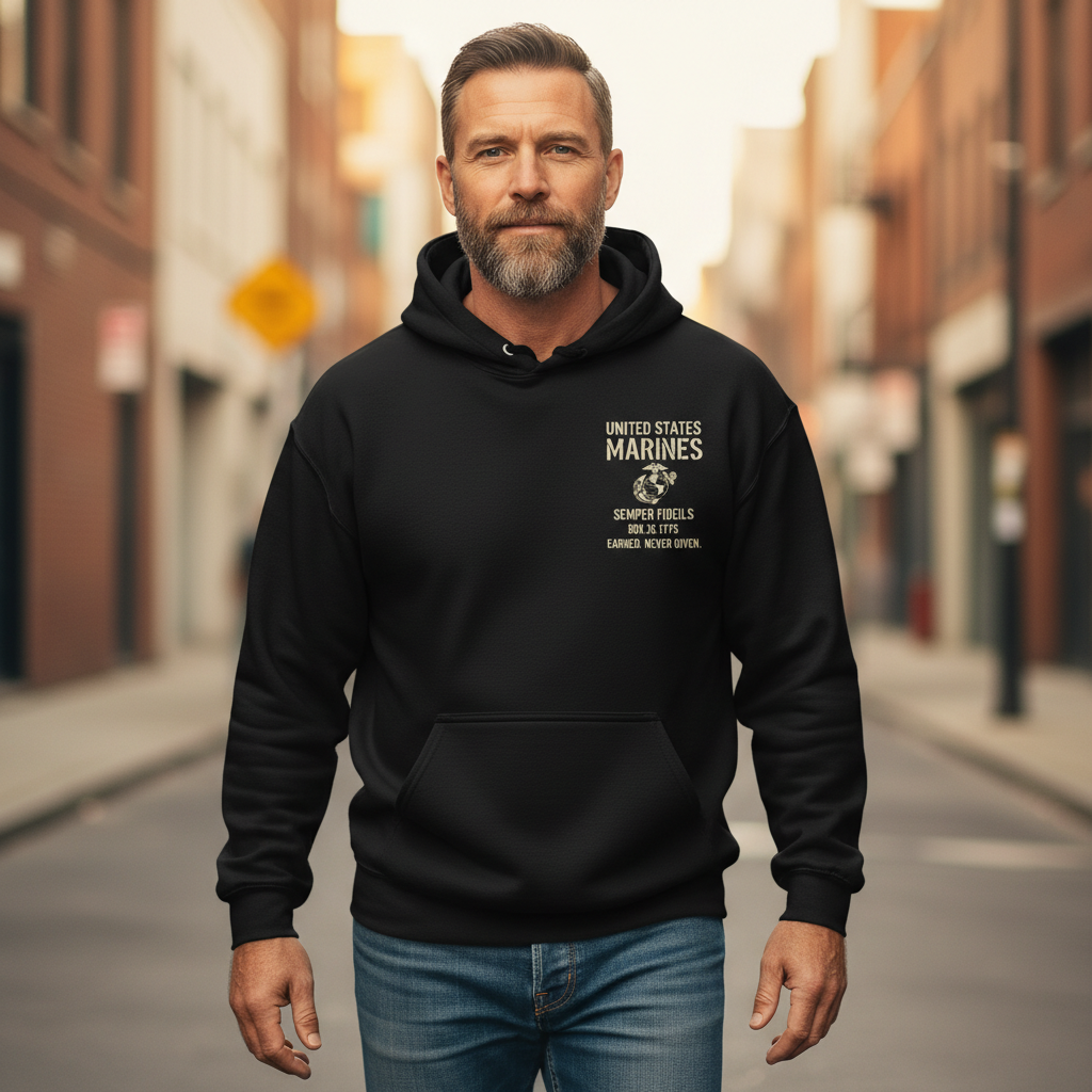 USMC Signature Emblem Black Hoodie