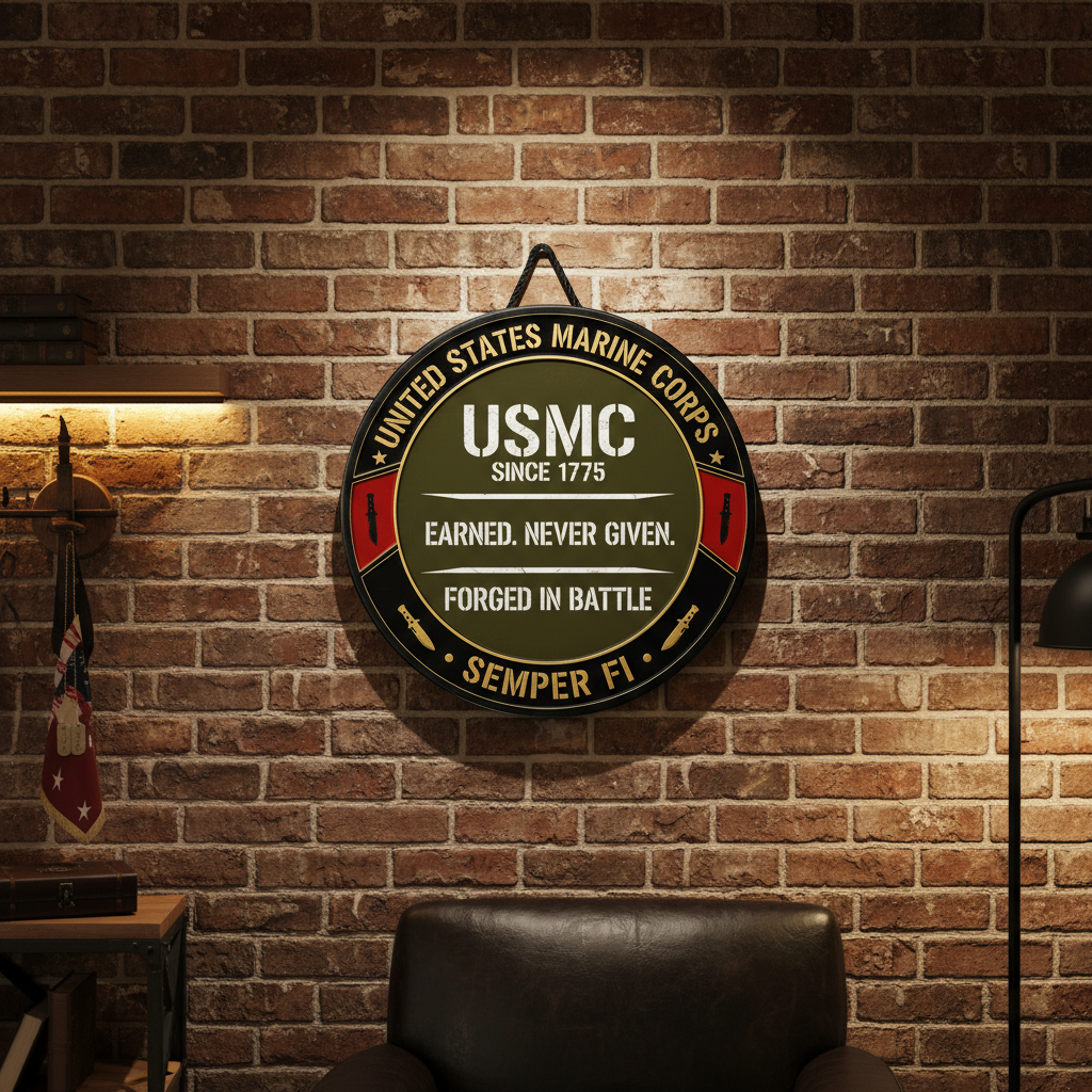 Personalized USMC Wall Sign - Custom Marine Corps Name Plate - Forged in Battle Military Gift for Veterans & Active Duty