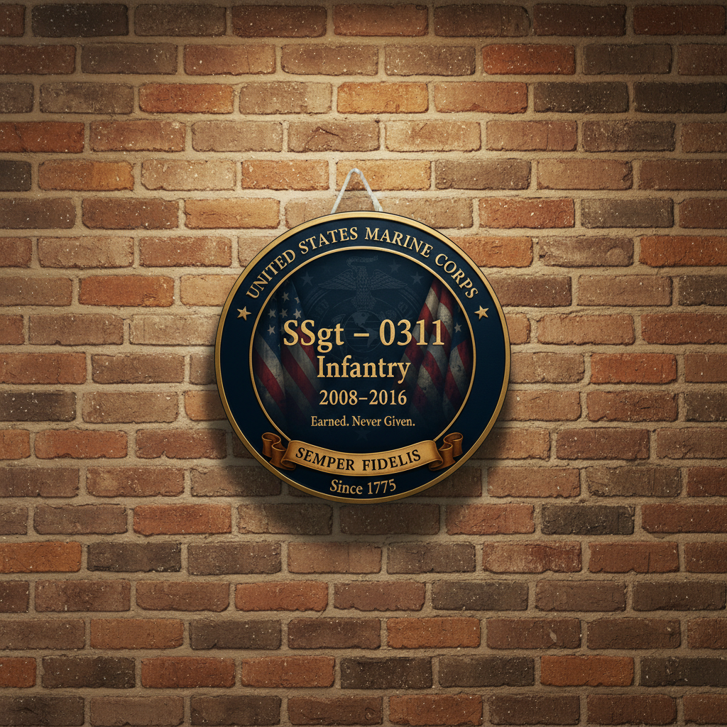 Personalized USMC Veteran Retirement Gift - Custom Marine Corps Wall Art - Infantry 0311 Service Recognition Plaque - Earned Never Given Wall Sign