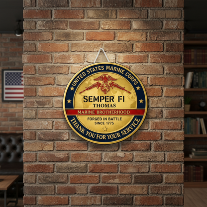Custom USMC Veteran Gift - Personalized Semper Fi Marine Wall Decor - United States Marine Corps Retirement Sign - Military Appreciation Wall Art.