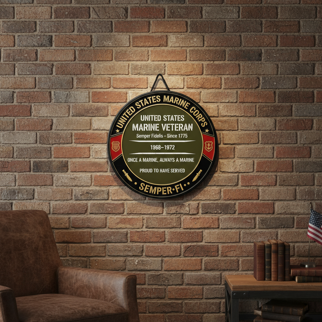Personalized US Marine Corps Veteran Metal Wall Sign - Custom Service Years 1968-1972 - Semper Fi Proud To Have Served Round Sign - Military Retirement Gift