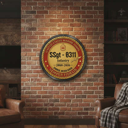 Personalized US Marine Corps Wall Sign - Custom USMC Veteran Recognition Plaque - Marine Infantry 0311 Retirement Gift - Earned Never Given Wall Art