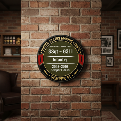 Personalized US Marine Corps Infantry Wall Sign - Custom SSgt 0311 Military Service Plaque - Semper Fi Veteran Gift