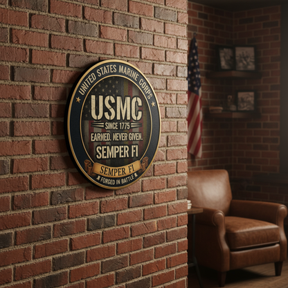 Custom USMC Metal Wall Sign - Personalized United States Marine Corps Semper Fi Plaque - Military Retirement Gift - Veteran Appreciation Decor - Forged in Battle Design