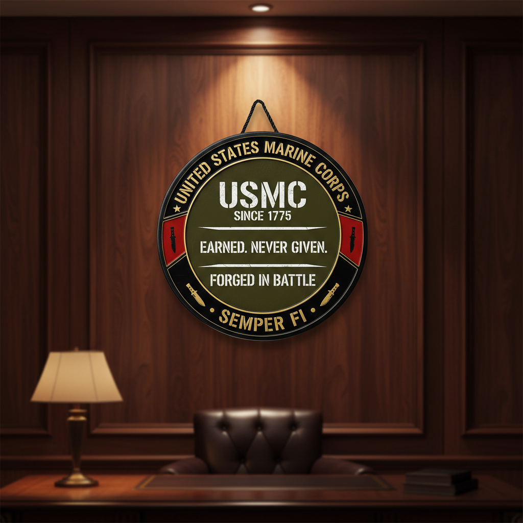 Personalized USMC Wall Sign - Custom Marine Corps Name Plate - Forged in Battle Military Gift for Veterans & Active Duty