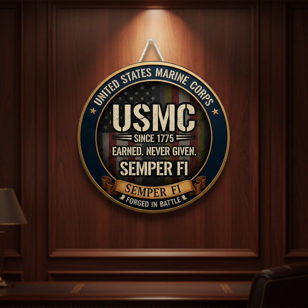 Custom USMC Metal Wall Sign - Personalized United States Marine Corps Semper Fi Plaque - Military Retirement Gift - Veteran Appreciation Decor - Forged in Battle Design
