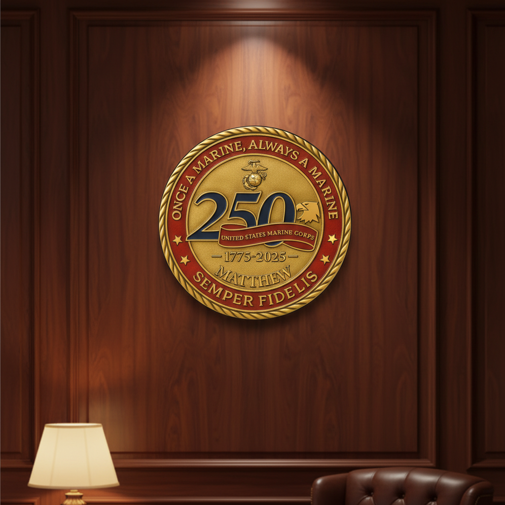Personalized USMC 250th Anniversary Wall Sign - Custom Name Marine Corps Birthday Medallion