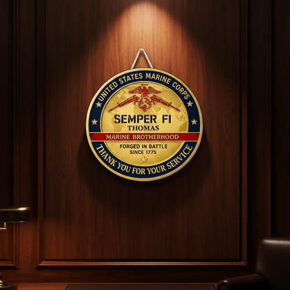 Custom USMC Veteran Gift - Personalized Semper Fi Marine Wall Decor - United States Marine Corps Retirement Sign - Military Appreciation Wall Art.
