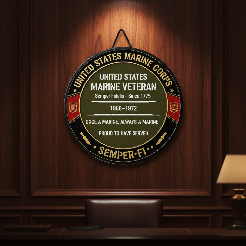 Personalized US Marine Corps Veteran Metal Wall Sign - Custom Service Years 1968-1972 - Semper Fi Proud To Have Served Round Sign - Military Retirement Gift