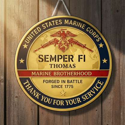 Custom USMC Veteran Gift - Personalized Semper Fi Marine Wall Decor - United States Marine Corps Retirement Sign - Military Appreciation Wall Art.