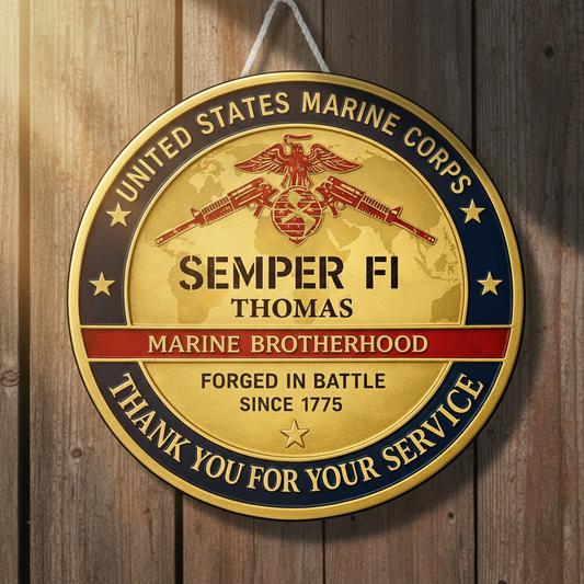 Custom USMC Veteran Gift - Personalized Semper Fi Marine Wall Decor - United States Marine Corps Retirement Sign - Military Appreciation Wall Art.