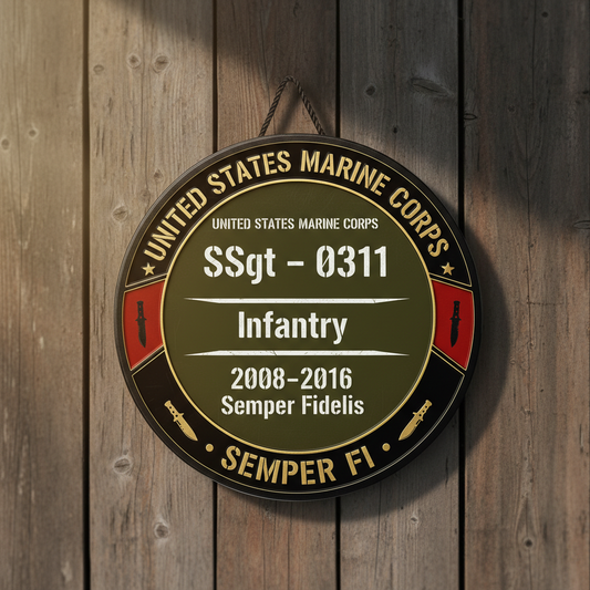 Personalized US Marine Corps Infantry Wall Sign - Custom SSgt 0311 Military Service Plaque - Semper Fi Veteran Gift