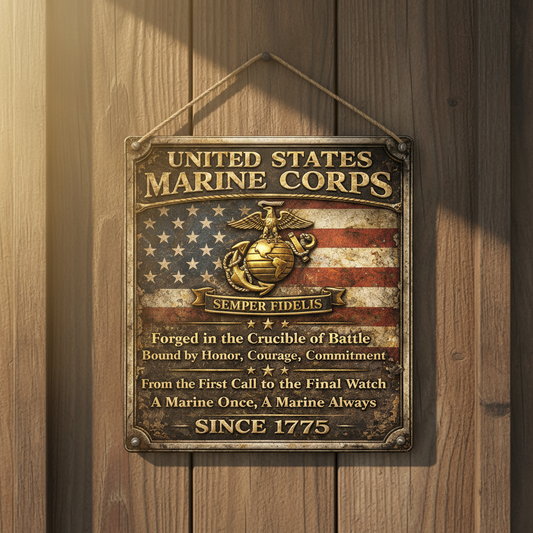 Custom United States Marine Corps Metal Wall Art - Personalize with Name & Rank - Vintage USMC Semper Fidelis Sign - Patriotic Military Veteran Gift