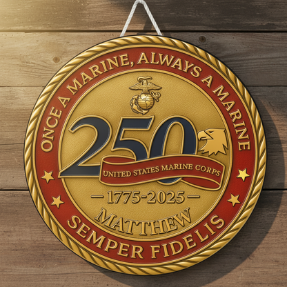 Personalized USMC 250th Anniversary Wall Sign - Custom Name Marine Corps Birthday Medallion