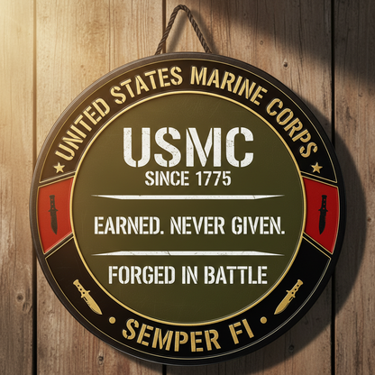 Personalized USMC Wall Sign - Custom Marine Corps Name Plate - Forged in Battle Military Gift for Veterans & Active Duty