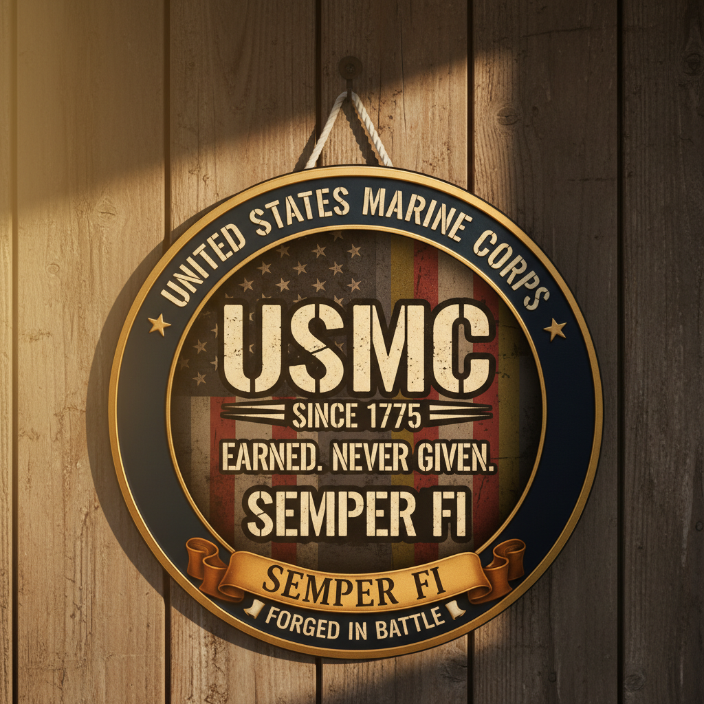 Custom USMC Metal Wall Sign - Personalized United States Marine Corps Semper Fi Plaque - Military Retirement Gift - Veteran Appreciation Decor - Forged in Battle Design