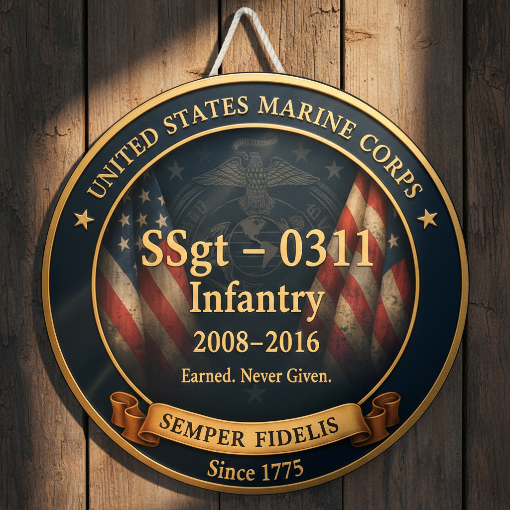 Personalized USMC Veteran Retirement Gift - Custom Marine Corps Wall Art - Infantry 0311 Service Recognition Plaque - Earned Never Given Wall Sign