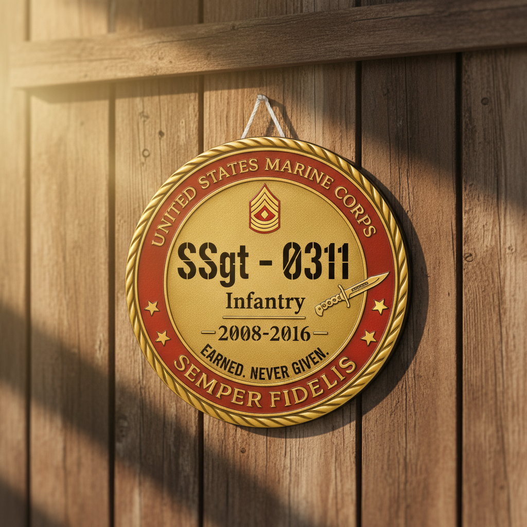 Personalized US Marine Corps Wall Sign - Custom USMC Veteran Recognition Plaque - Marine Infantry 0311 Retirement Gift - Earned Never Given Wall Art