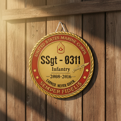 Personalized US Marine Corps Wall Sign - Custom USMC Veteran Recognition Plaque - Marine Infantry 0311 Retirement Gift - Earned Never Given Wall Art