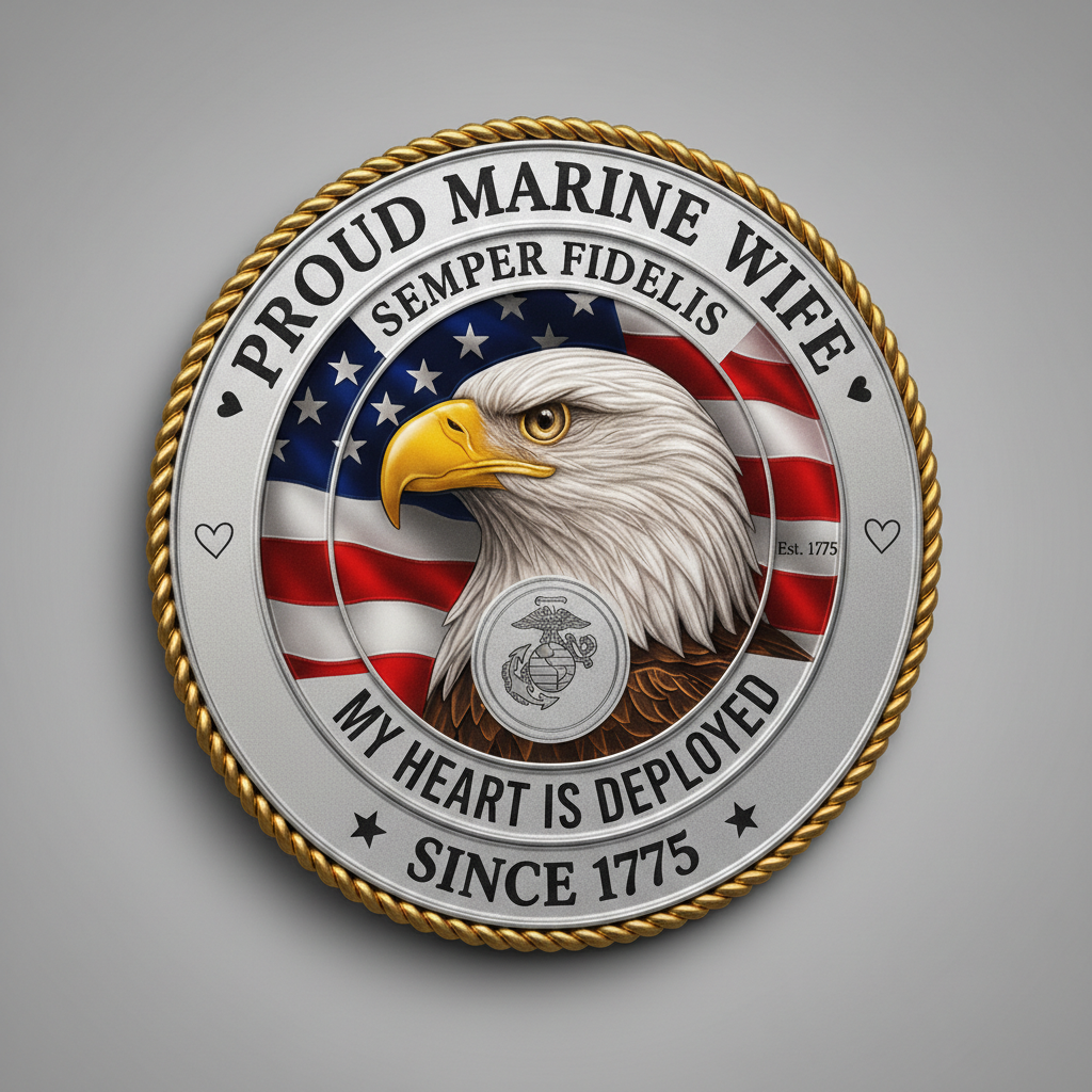 Proud Marine Wife Custom Metal Wall Sign - Semper Fidelis Eagle Badge - Personalized Name & Year