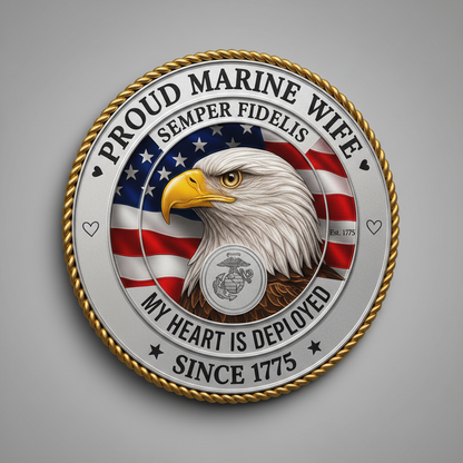 Proud Marine Wife Custom Metal Wall Sign - Semper Fidelis Eagle Badge - Personalized Name & Year