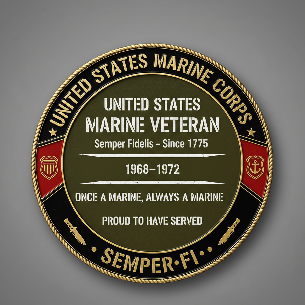 Personalized US Marine Corps Veteran Metal Wall Sign - Custom Service Years 1968-1972 - Semper Fi Proud To Have Served Round Sign - Military Retirement Gift