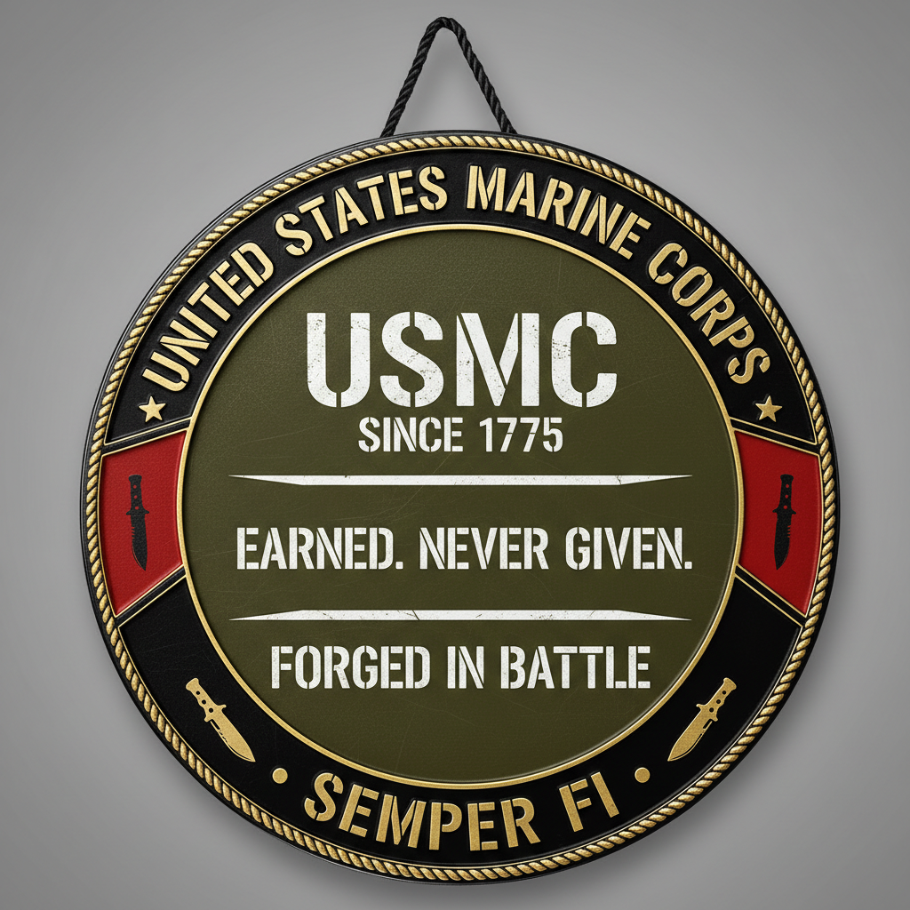 Personalized USMC Wall Sign - Custom Marine Corps Name Plate - Forged in Battle Military Gift for Veterans & Active Duty