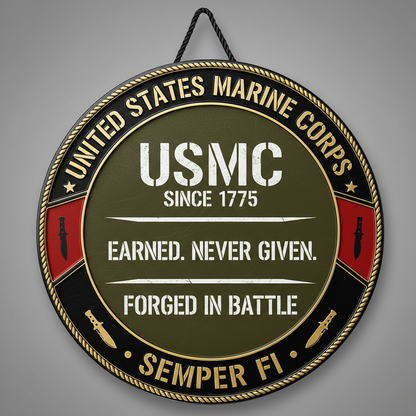 Personalized USMC Wall Sign - Custom Marine Corps Name Plate - Forged in Battle Military Gift for Veterans & Active Duty