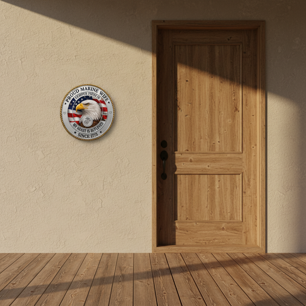 Proud Marine Wife Custom Metal Wall Sign - Semper Fidelis Eagle Badge - Personalized Name & Year