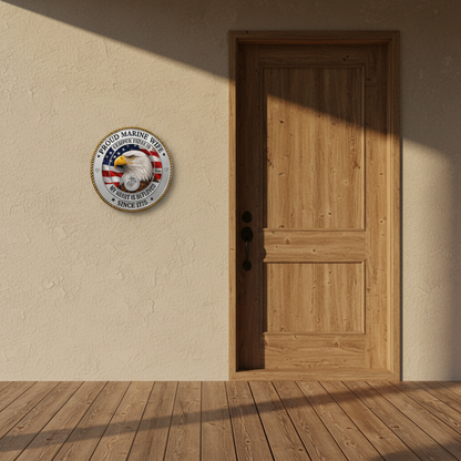Proud Marine Wife Custom Metal Wall Sign - Semper Fidelis Eagle Badge - Personalized Name & Year