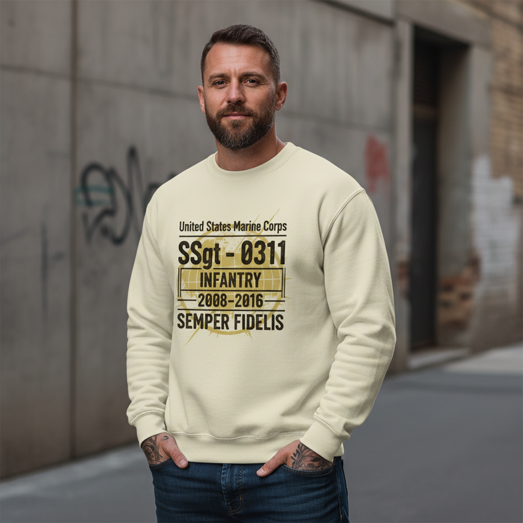 Distressed Marine Corps Infantry Veteran Graphic Crewneck